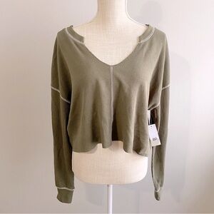 BP. Split Neck Dark Green Thermal Crop Top
